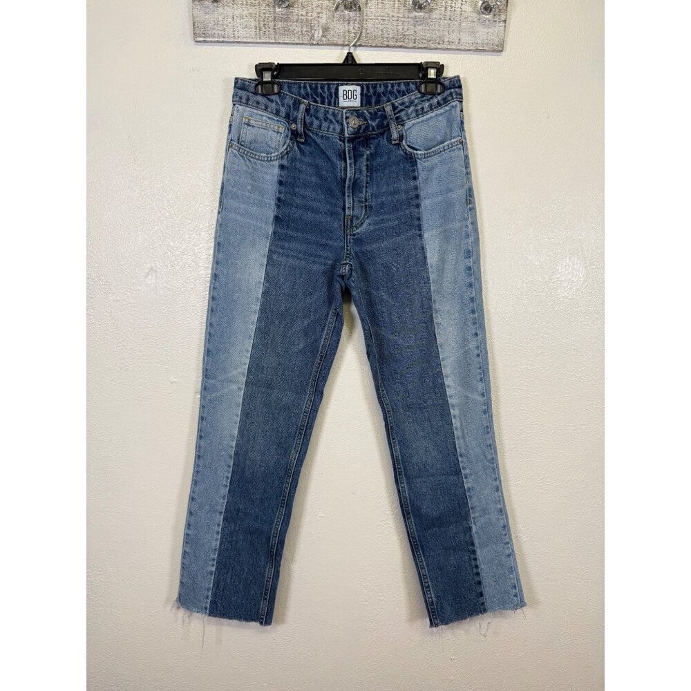 BDG Jessye Two Tone High Waist Straight Leg Jean Button Fly Patch Work W27 L32